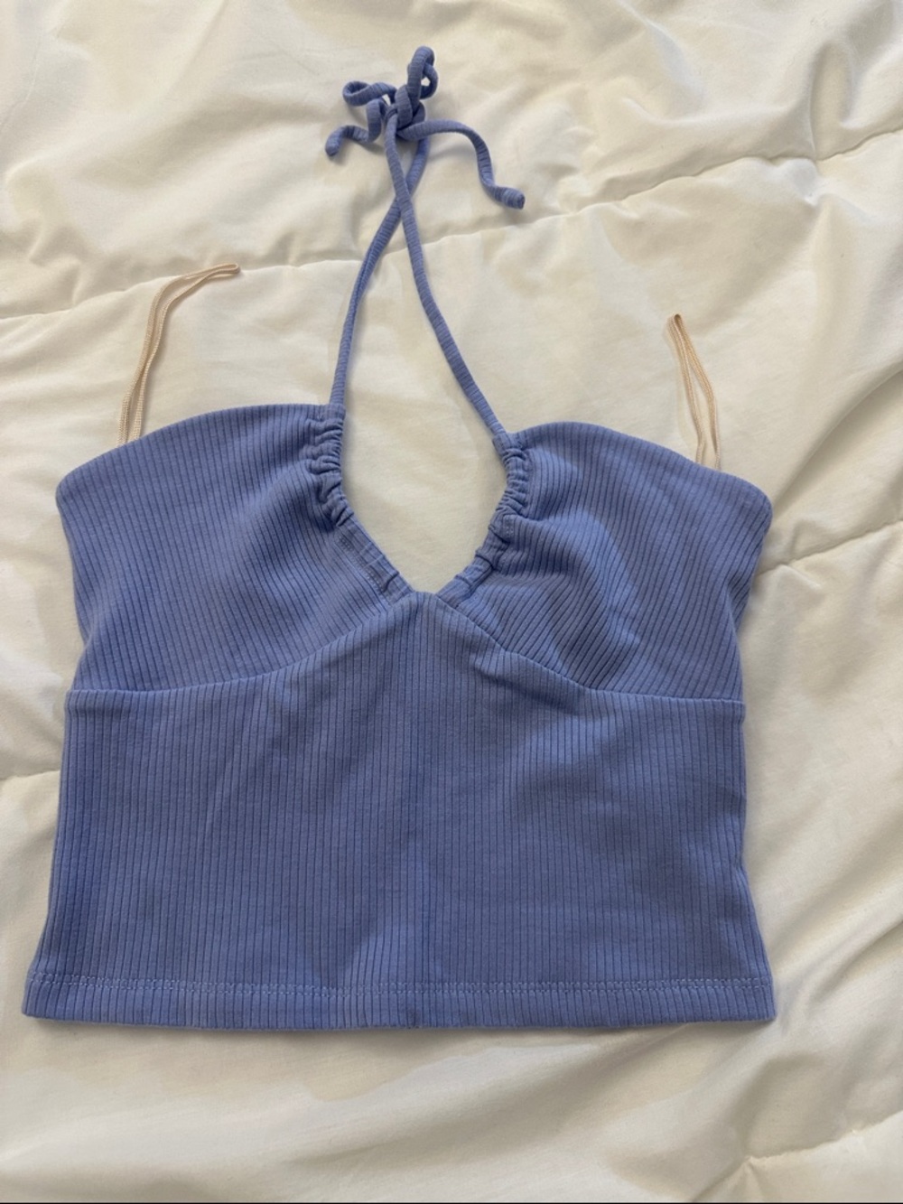 Aritzia Ribbed Halter Crop Top in Lavender Blue